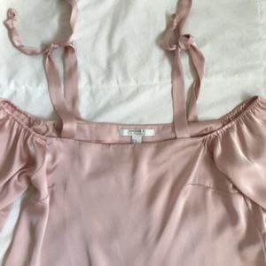 Forever21 “silk” tie fairy pink top